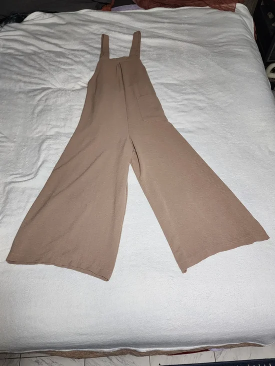 Wide-Leg Khaki Overalls Jumpsuit - Casual Women's - Picture 6 of 9